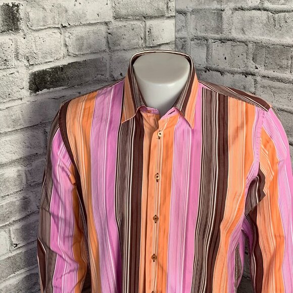 Jack Lipson Sport Casual Striped Print Flip Cuff Shirt - Picture 2 of 13